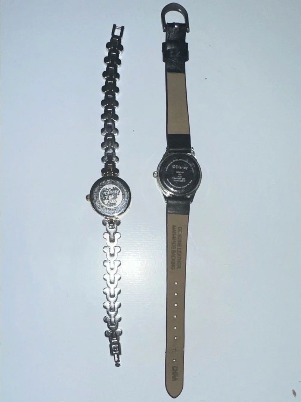 Disney Time Works Mickey Mouse Quartz Watches Lot 2 Leather/Metal Bands